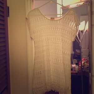 Stella and Dot beach cover up white knit fringe